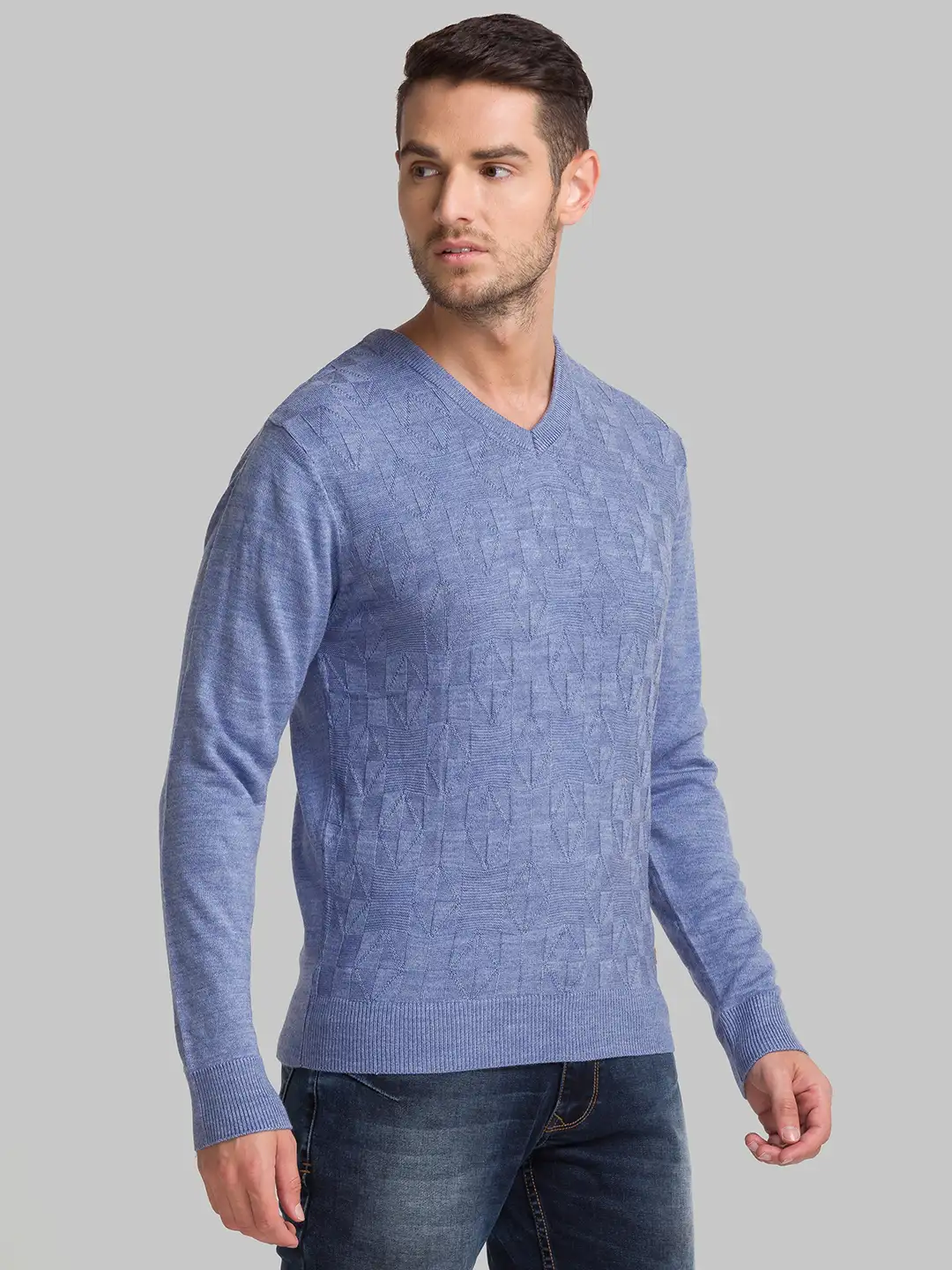 Men Blue Structure Acrylic Full Sleeve Sweaters - Image 2