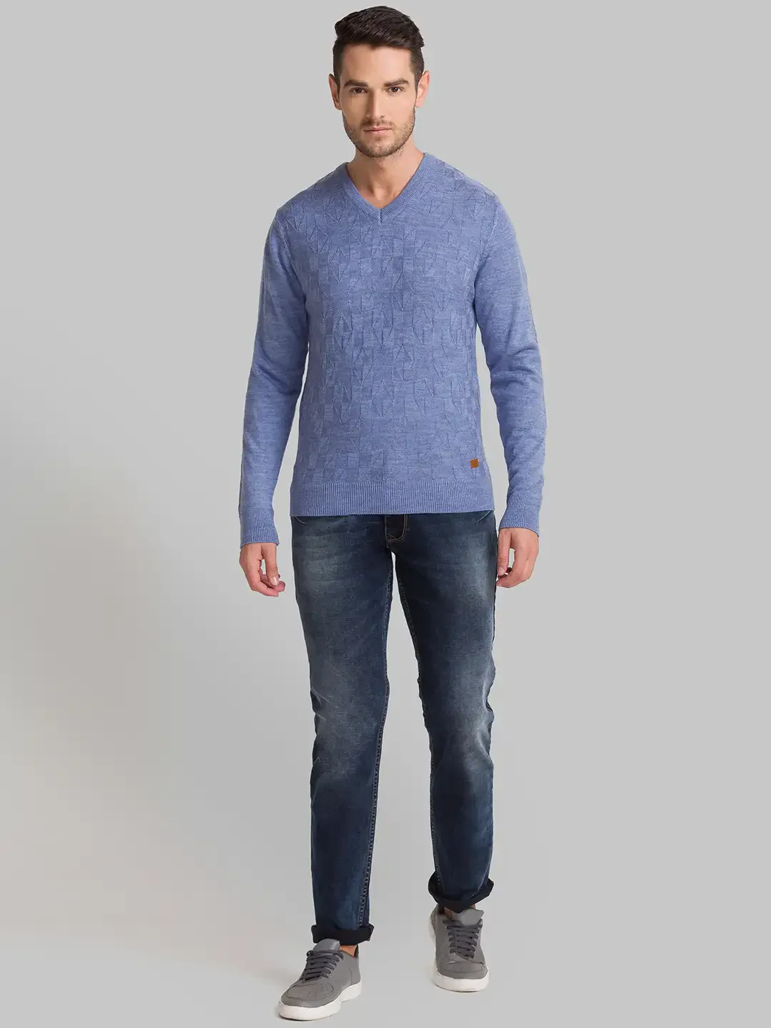 Men Blue Structure Acrylic Full Sleeve Sweaters - Image 5