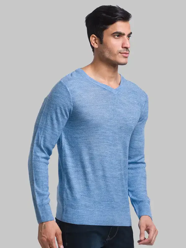 Men Blue Structure Acrylic Full Sleeve Sweaters - Image 2
