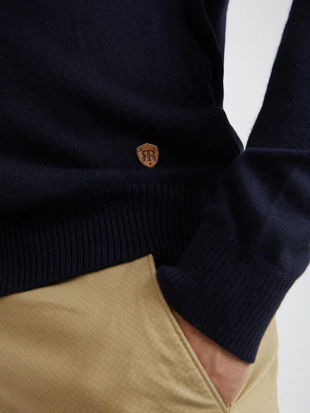 Men Blue Structure Cable Acrylic Wool Blend Round Collar Sweaters - Image 7