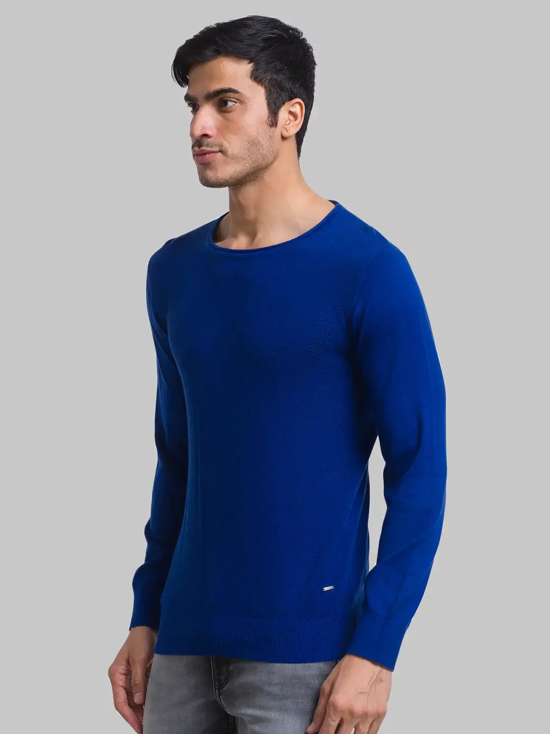 Men Blue Structure Cotton Full Sleeve Sweaters - Image 3