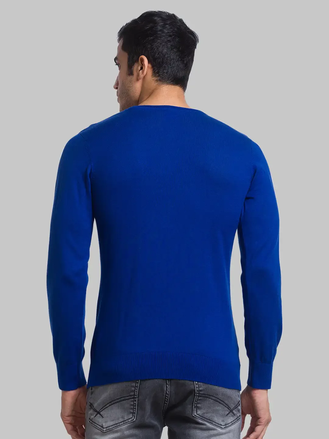 Men Blue Structure Cotton Full Sleeve Sweaters - Image 4