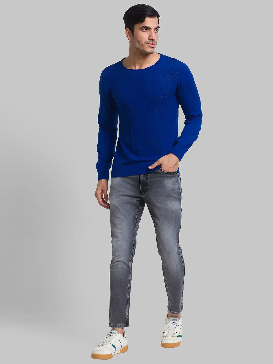 Men Blue Structure Cotton Full Sleeve Sweaters - Image 5