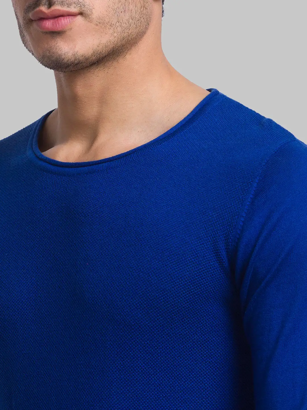 Men Blue Structure Cotton Full Sleeve Sweaters - Image 6