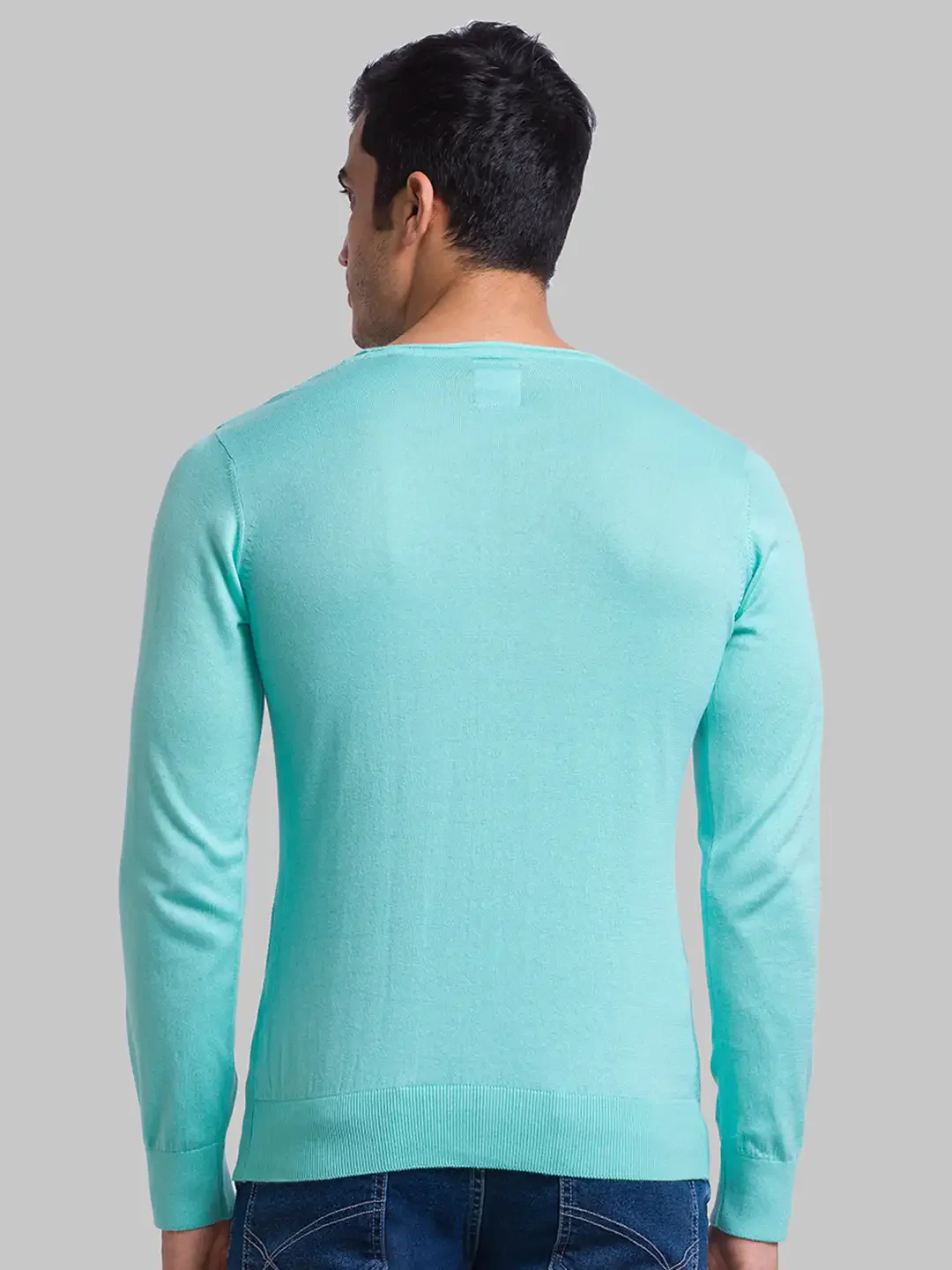Men Blue Structure Cotton Full Sleeve Sweaters - Image 4