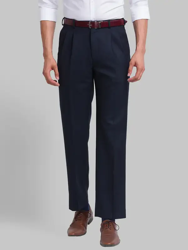 Men Blue Structure Polyester Blend Trouser