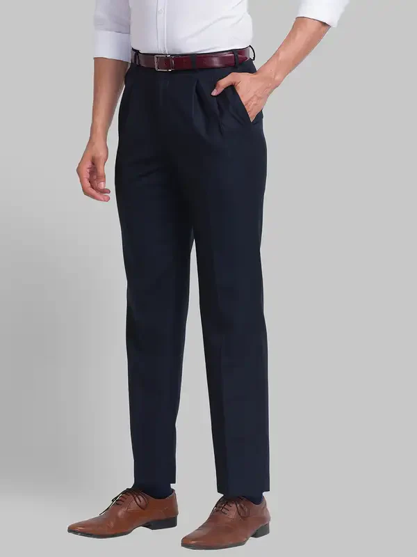 Men Blue Structure Polyester Blend Trouser - Image 2