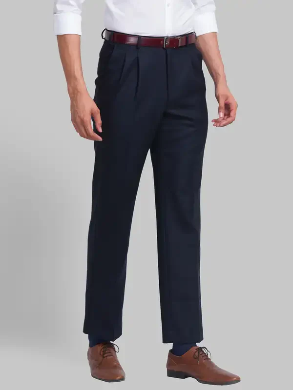 Men Blue Structure Polyester Blend Trouser - Image 3