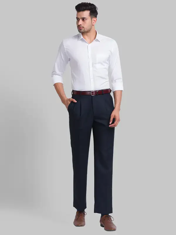 Men Blue Structure Polyester Blend Trouser - Image 5