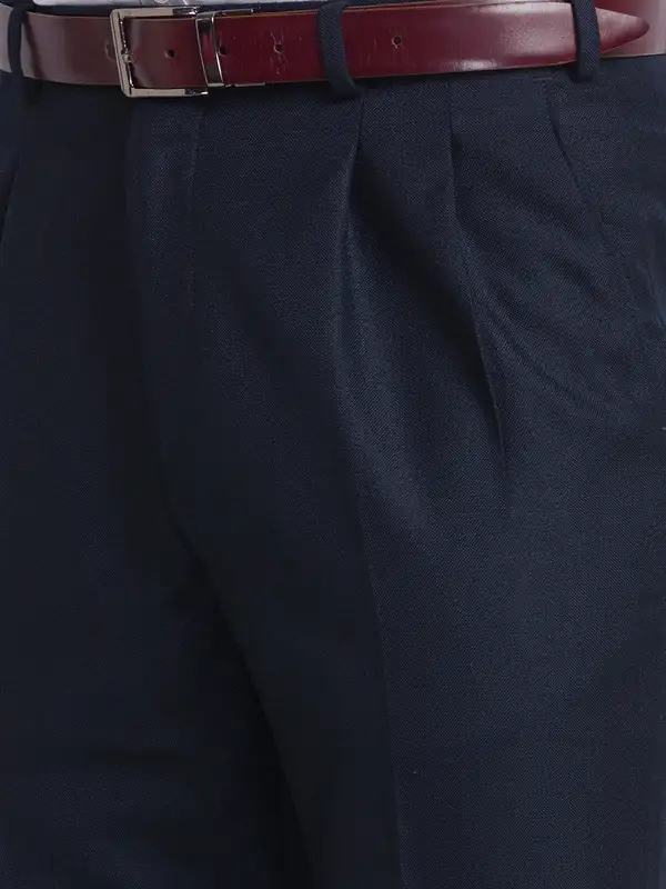 Men Blue Structure Polyester Blend Trouser - Image 6