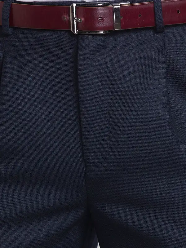 Men Blue Structure Polyester Blend Trouser - Image 7