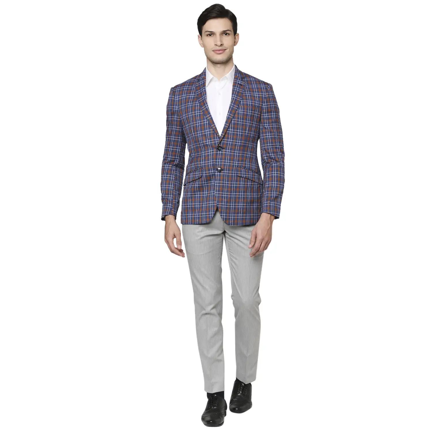 Men Blue Super Slim Fit Checks Polyester Blend Jackets - Image 5