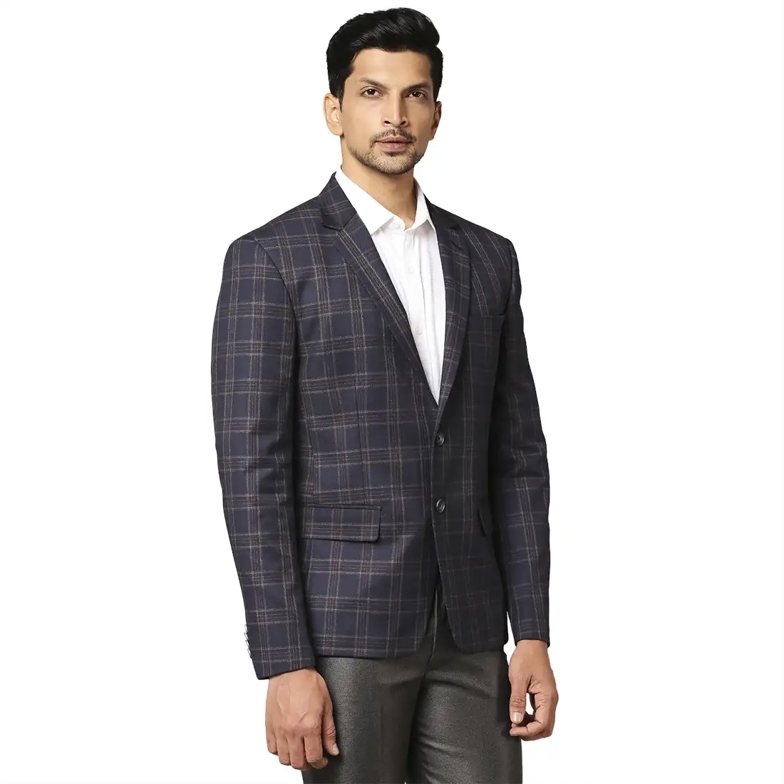 Men Blue Super Slim Fit Checks Polyester Blend Jackets - Image 2