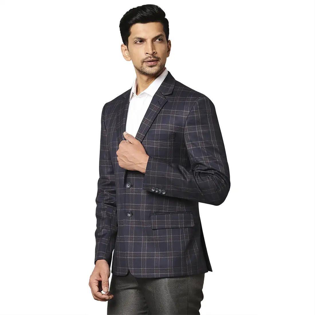 Men Blue Super Slim Fit Checks Polyester Blend Jackets - Image 3