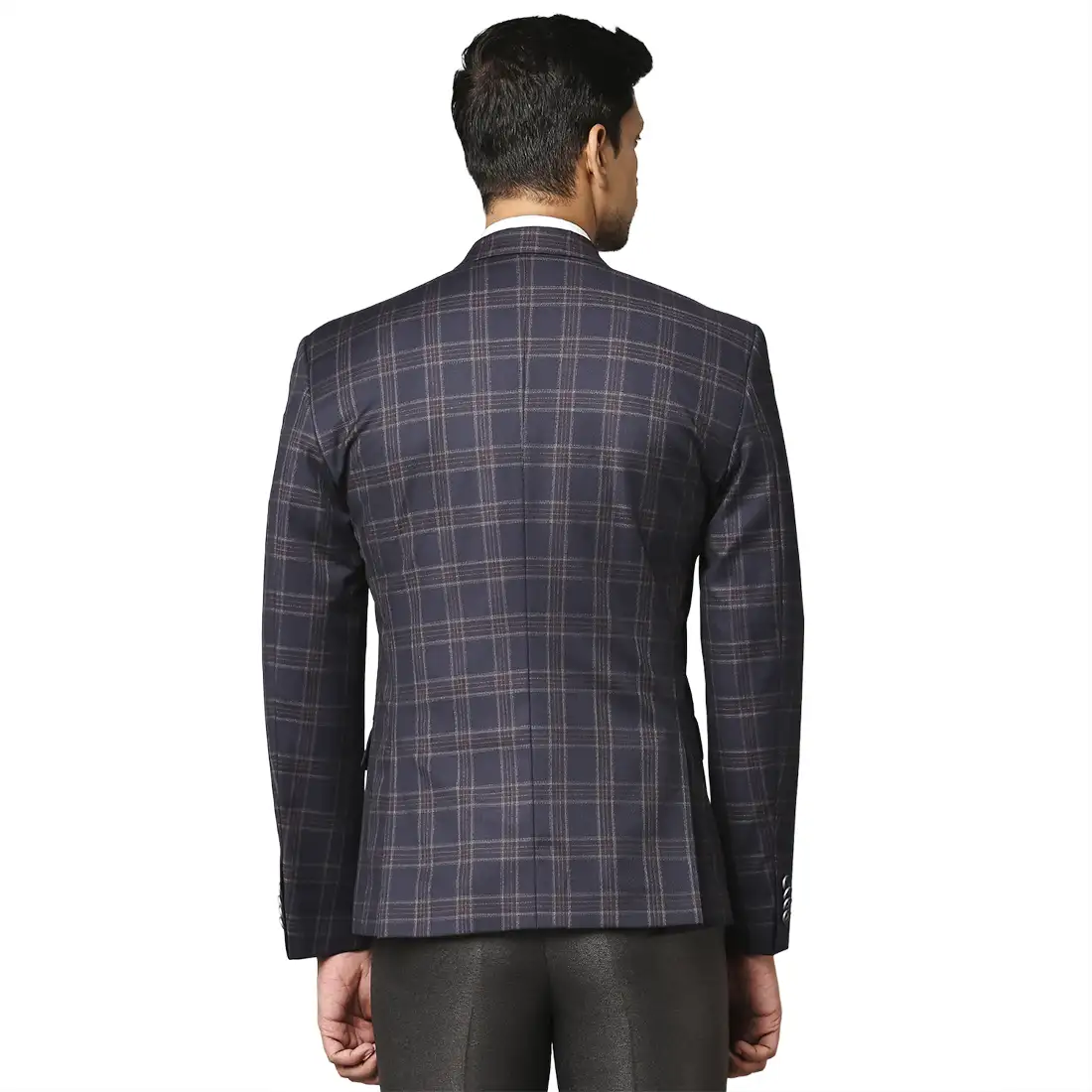 Men Blue Super Slim Fit Checks Polyester Blend Jackets - Image 4
