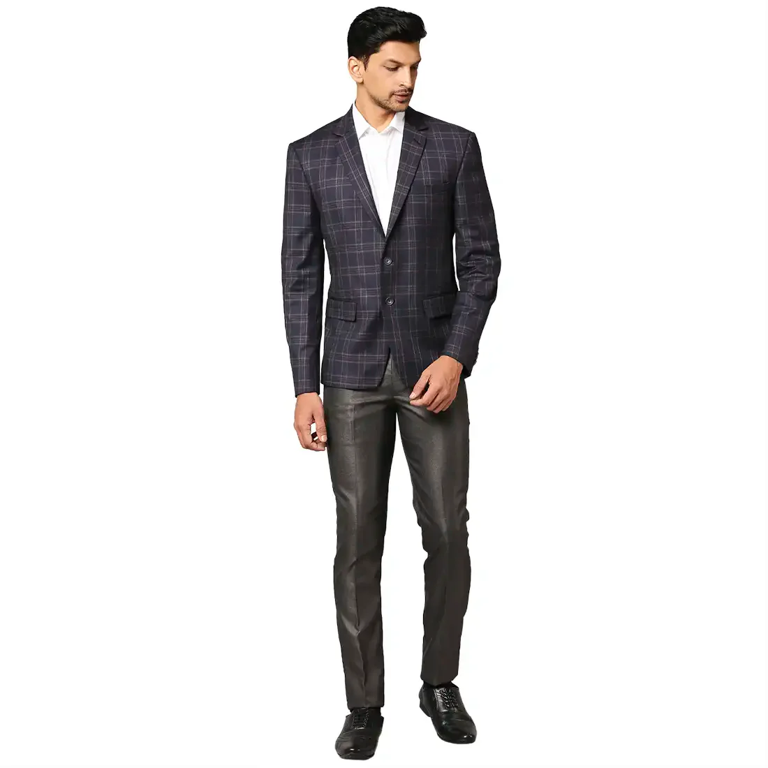 Men Blue Super Slim Fit Checks Polyester Blend Jackets - Image 5