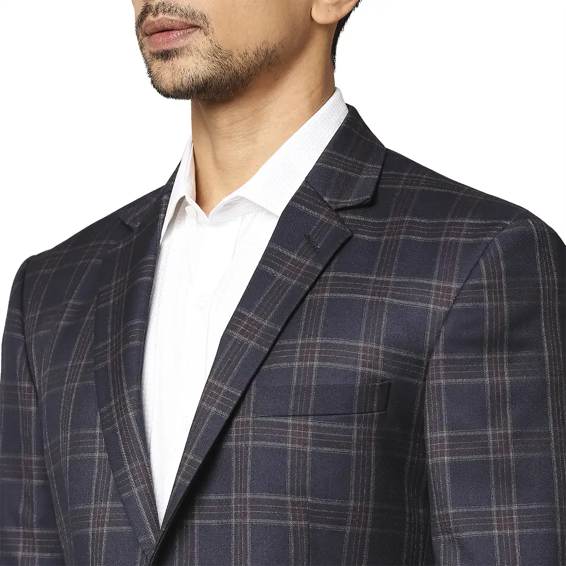 Men Blue Super Slim Fit Checks Polyester Blend Jackets - Image 6