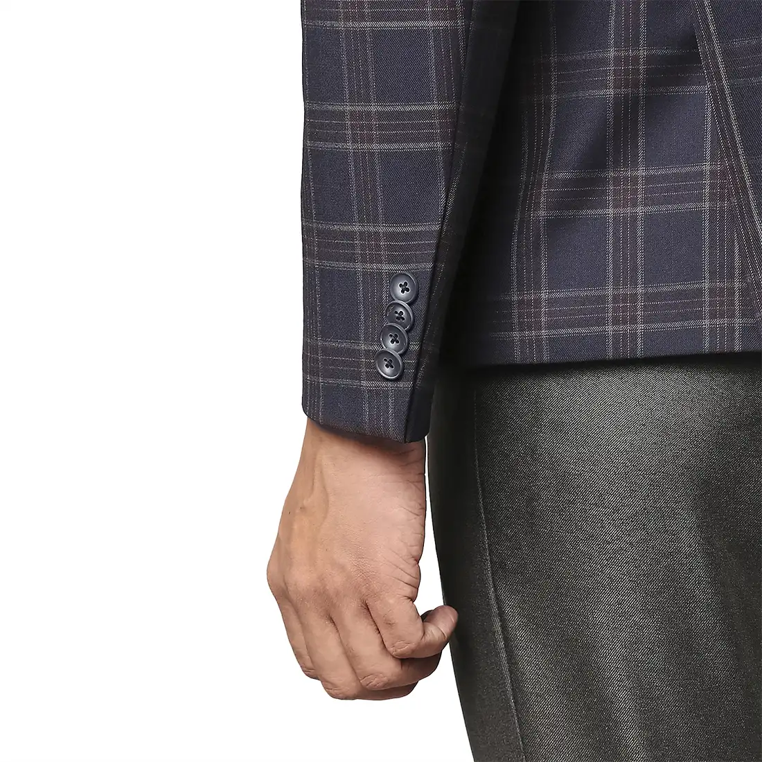 Men Blue Super Slim Fit Checks Polyester Blend Jackets - Image 7