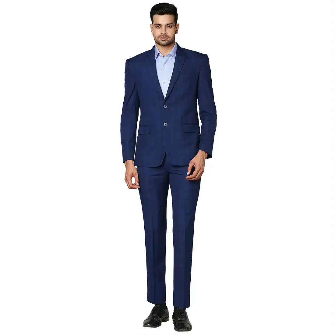 Men Blue Super Slim Fit Checks Polyester Blend Suit