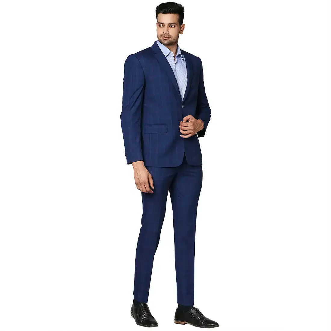 Men Blue Super Slim Fit Checks Polyester Blend Suit - Image 2