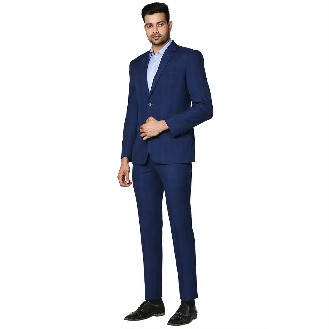 Men Blue Super Slim Fit Checks Polyester Blend Suit - Image 3