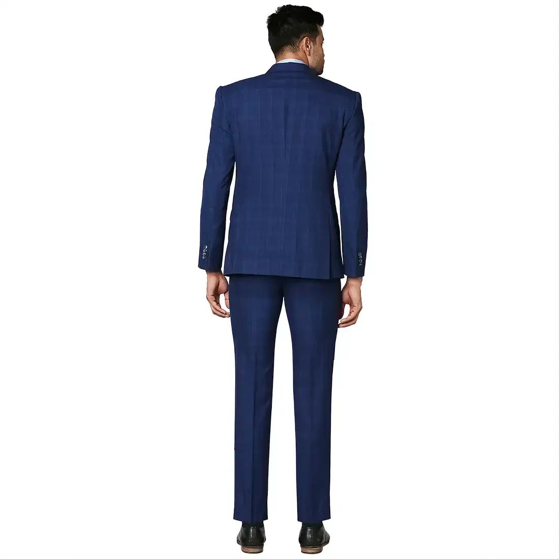 Men Blue Super Slim Fit Checks Polyester Blend Suit - Image 4