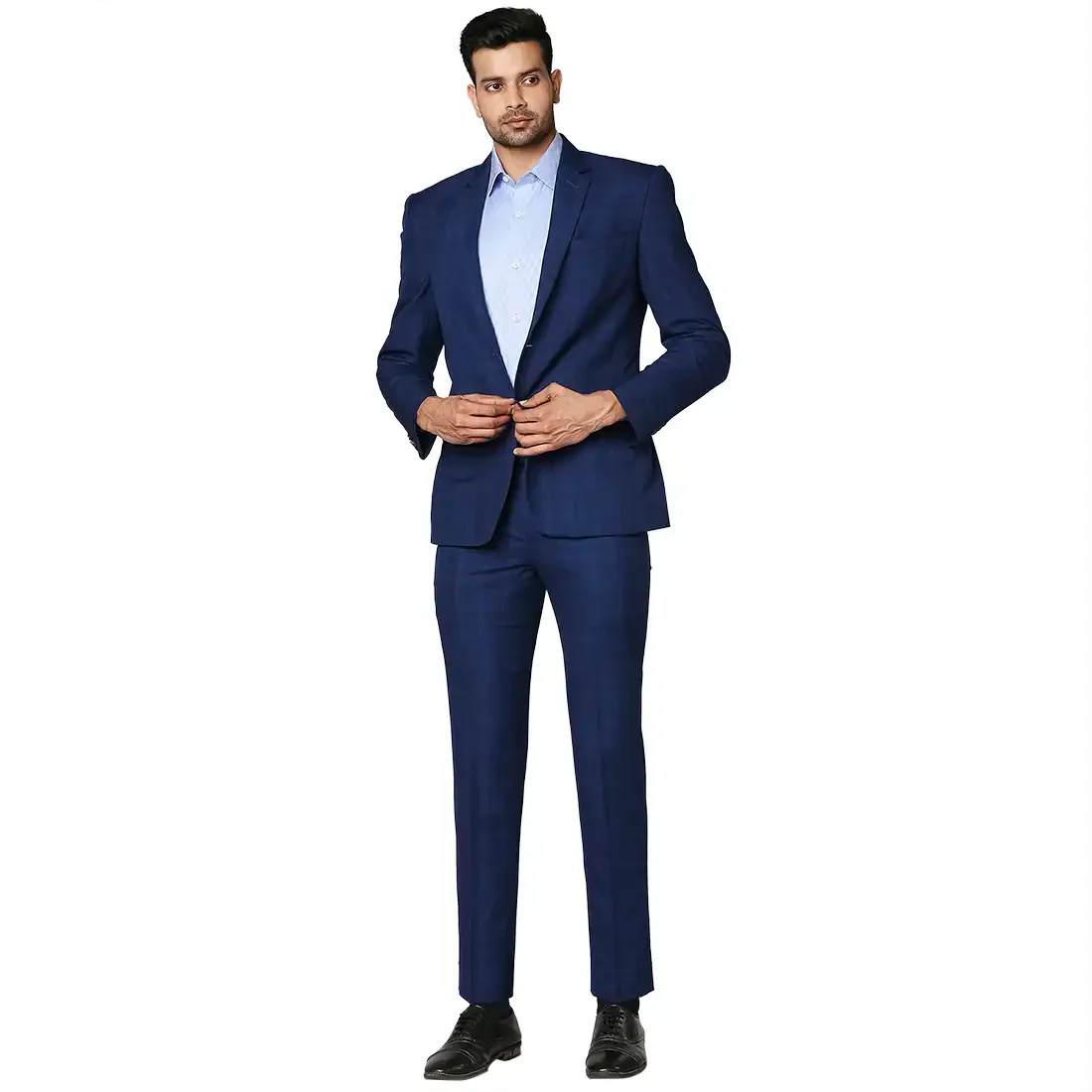 Men Blue Super Slim Fit Checks Polyester Blend Suit - Image 5