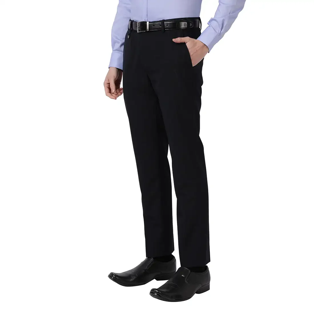 Men Blue Super Slim Fit Checks Polyester Blend Trouser - Image 3
