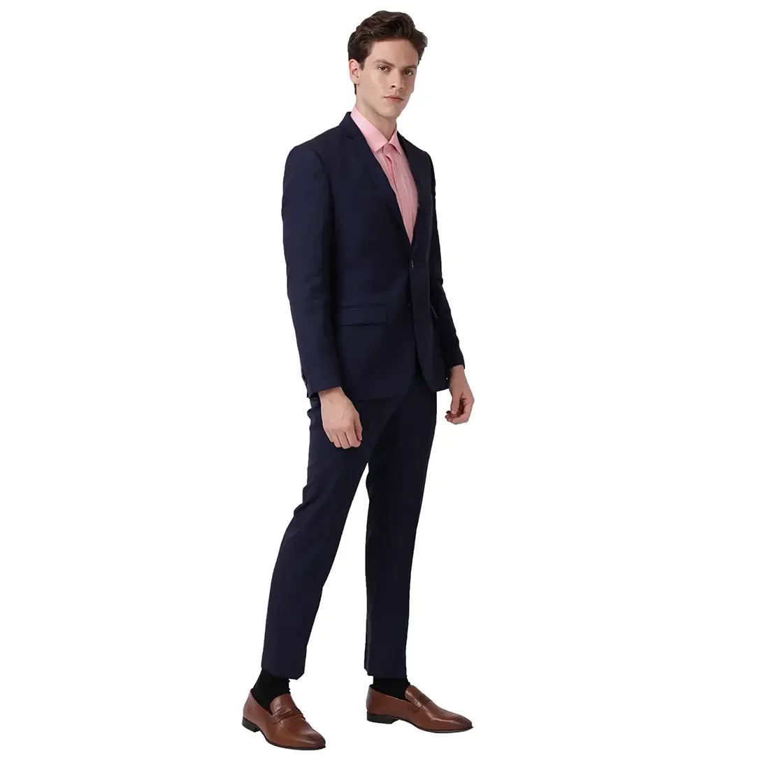 Men Blue Super Slim Fit Checks Terry Rayon Blend Suit - Image 3