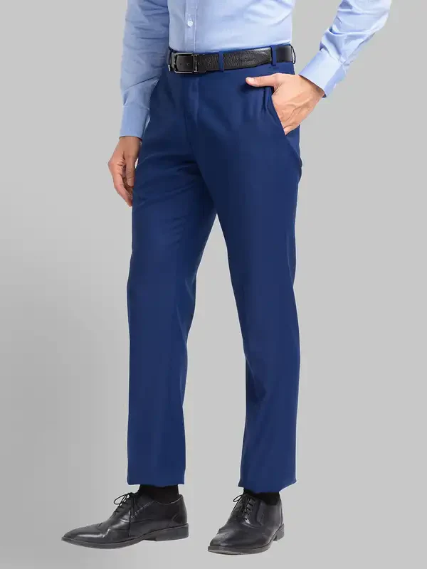 Men Blue Super Slim Fit Dobby Polyester Blend Trouser - Image 3