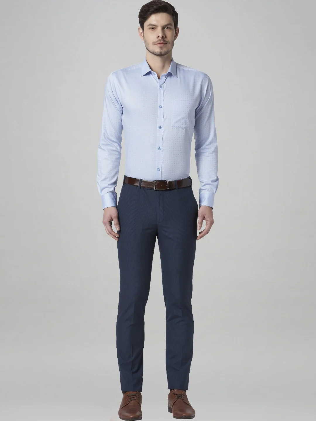 Men Blue Super Slim Fit Houndstooth Polyester Blend Trouser - Image 2