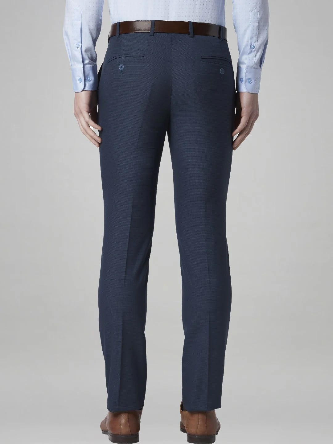 Men Blue Super Slim Fit Houndstooth Polyester Blend Trouser - Image 3