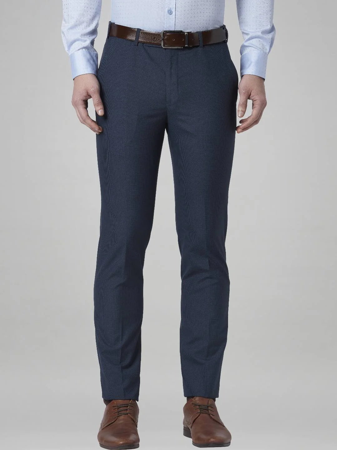 Men Blue Super Slim Fit Houndstooth Polyester Blend Trouser - Image 4