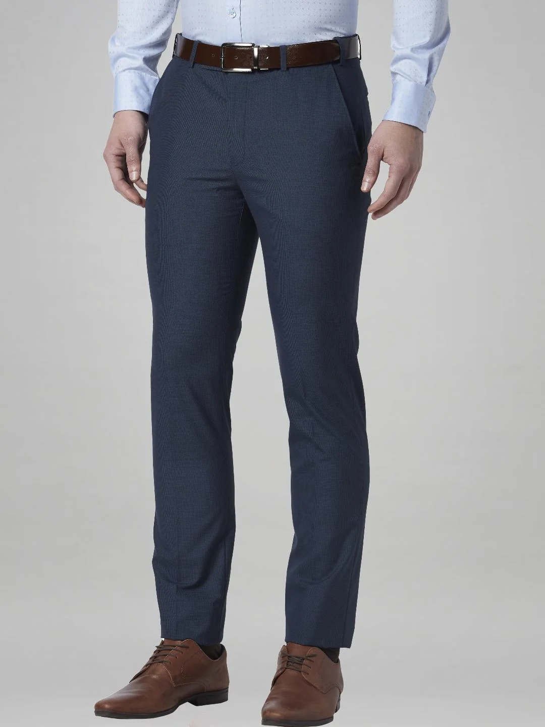 Men Blue Super Slim Fit Houndstooth Polyester Blend Trouser - Image 6