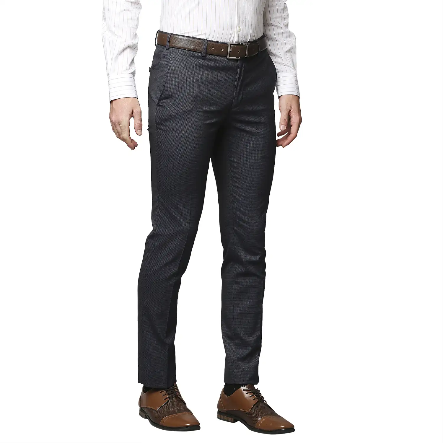 Men Blue Super Slim Fit Houndstooth Polyester Blend Trouser - Image 2