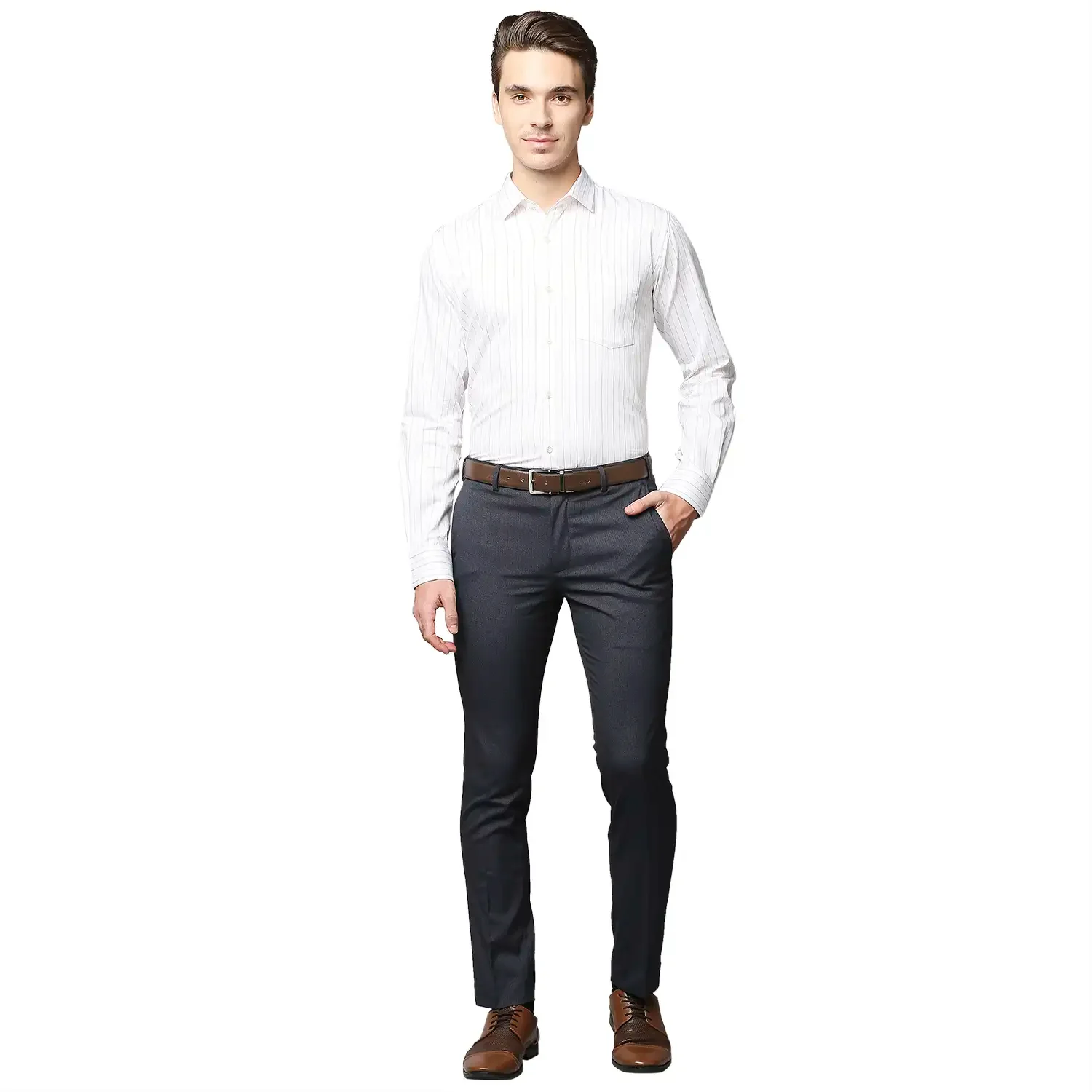 Men Blue Super Slim Fit Houndstooth Polyester Blend Trouser - Image 5