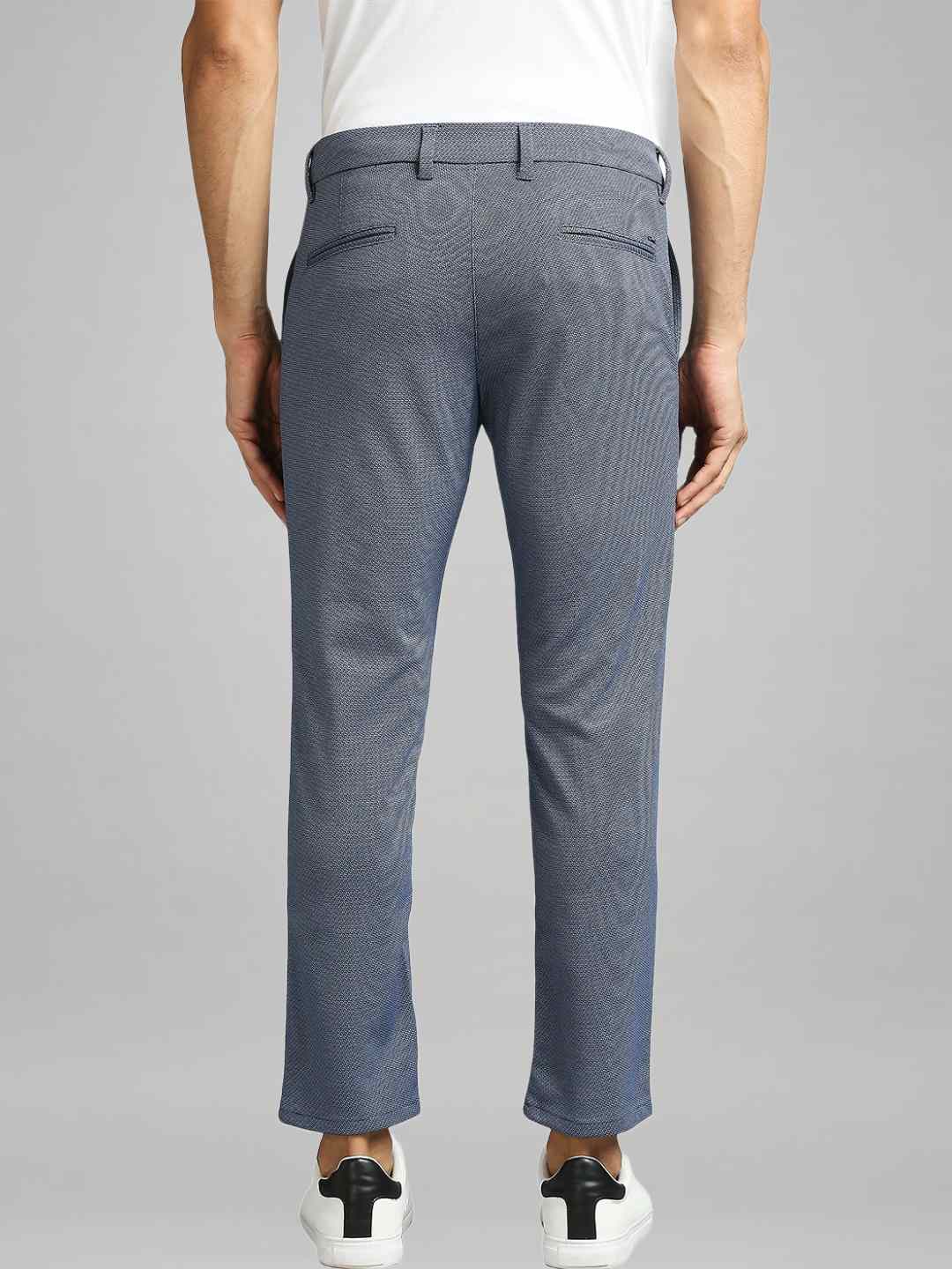 Men Blue Super Slim Fit Knitted Terylene Blend Trouser - Image 3