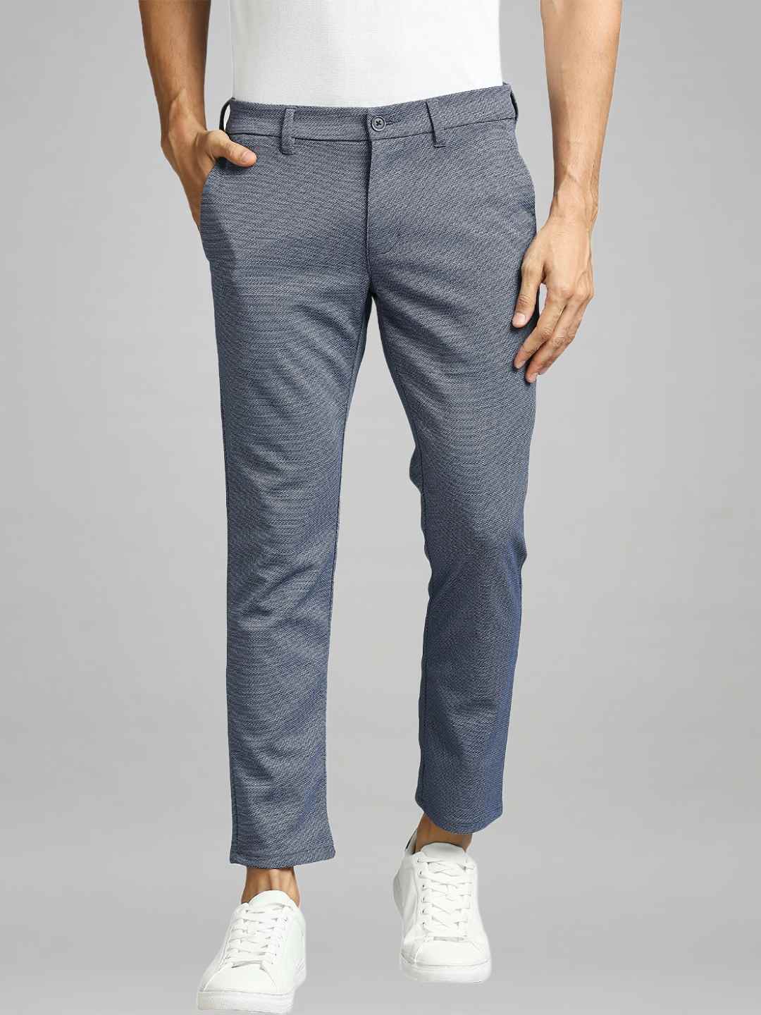 Men Blue Super Slim Fit Knitted Terylene Blend Trouser - Image 4