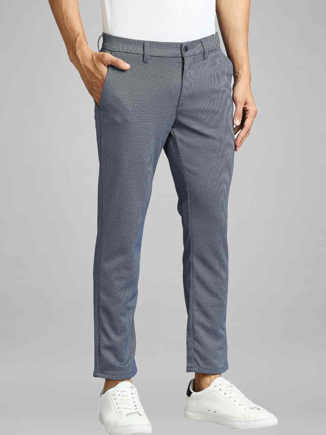 Men Blue Super Slim Fit Knitted Terylene Blend Trouser - Image 5