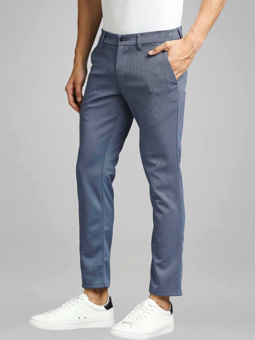 Men Blue Super Slim Fit Knitted Terylene Blend Trouser - Image 6
