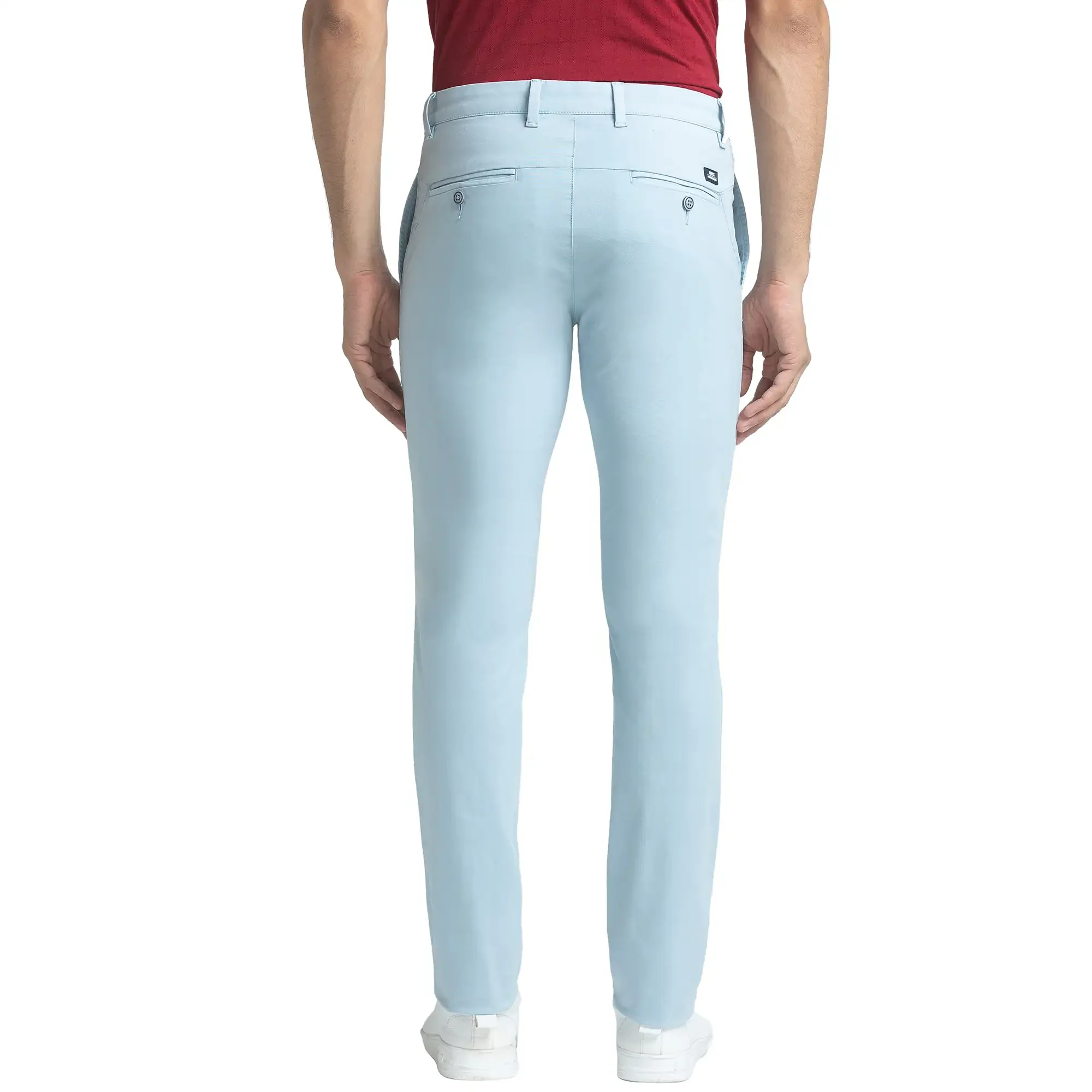 Men Blue Super Slim Fit Solid Cotton Blend Trouser - Image 4