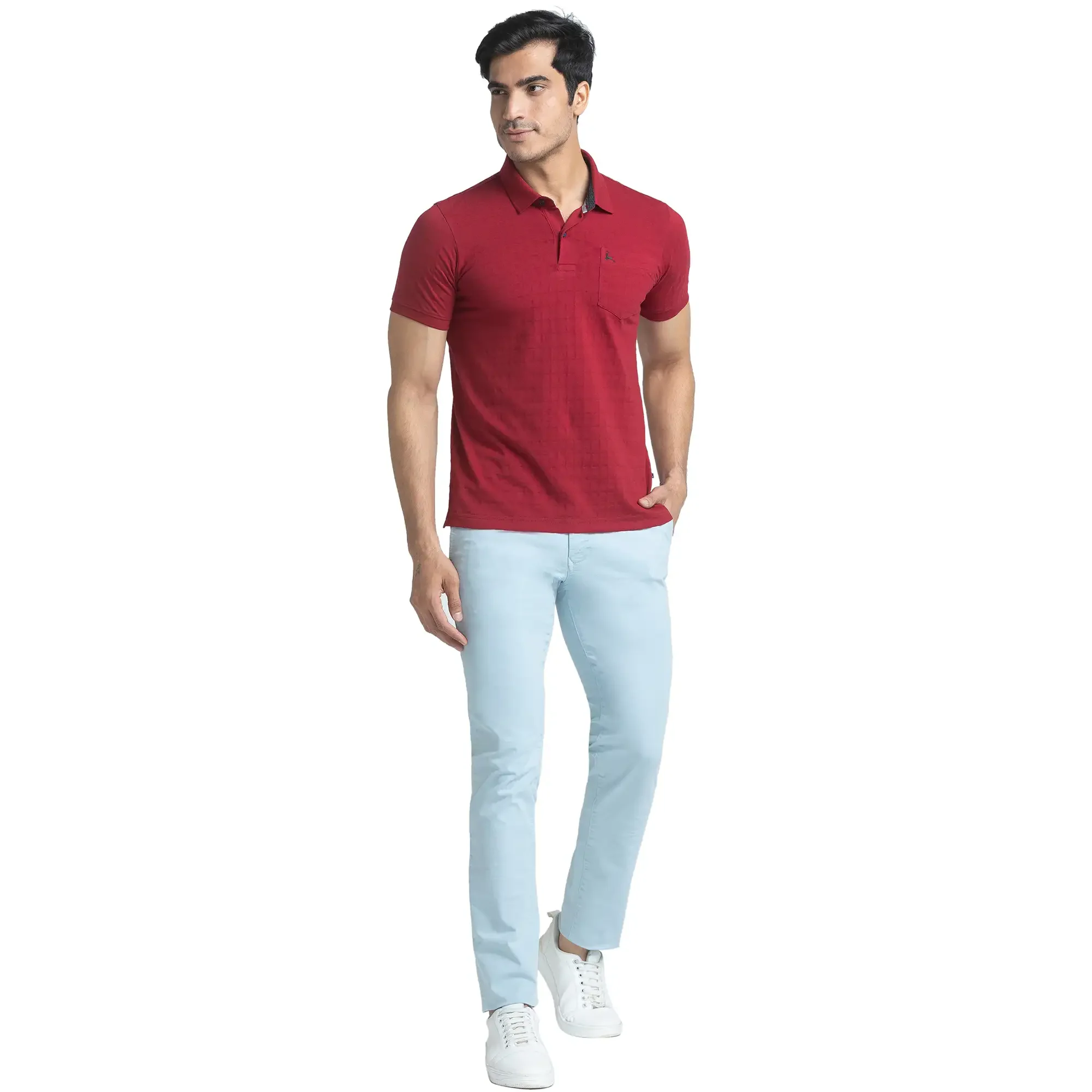 Men Blue Super Slim Fit Solid Cotton Blend Trouser - Image 5