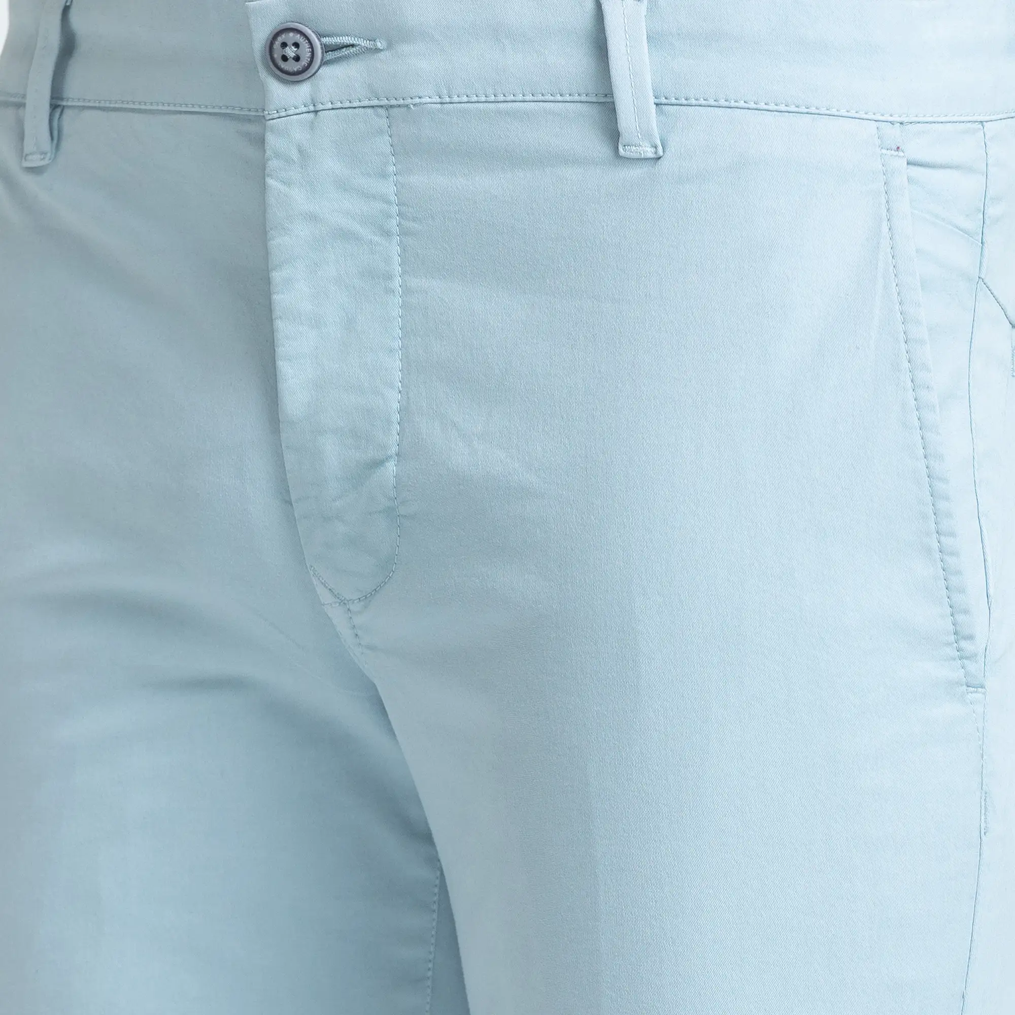 Men Blue Super Slim Fit Solid Cotton Blend Trouser - Image 6