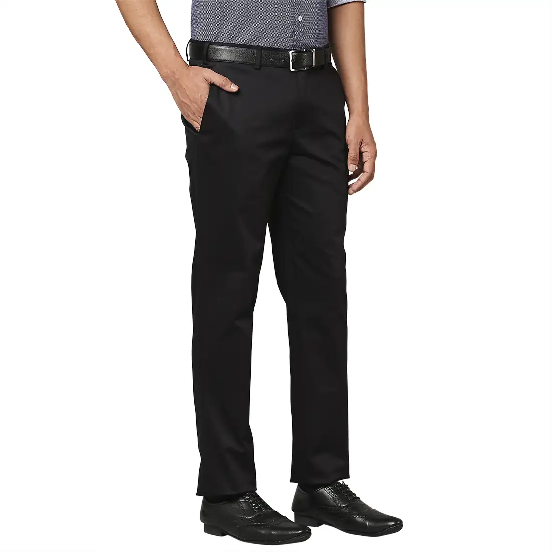 Men Blue Super Slim Fit Solid Cotton Blend Trouser - Image 2