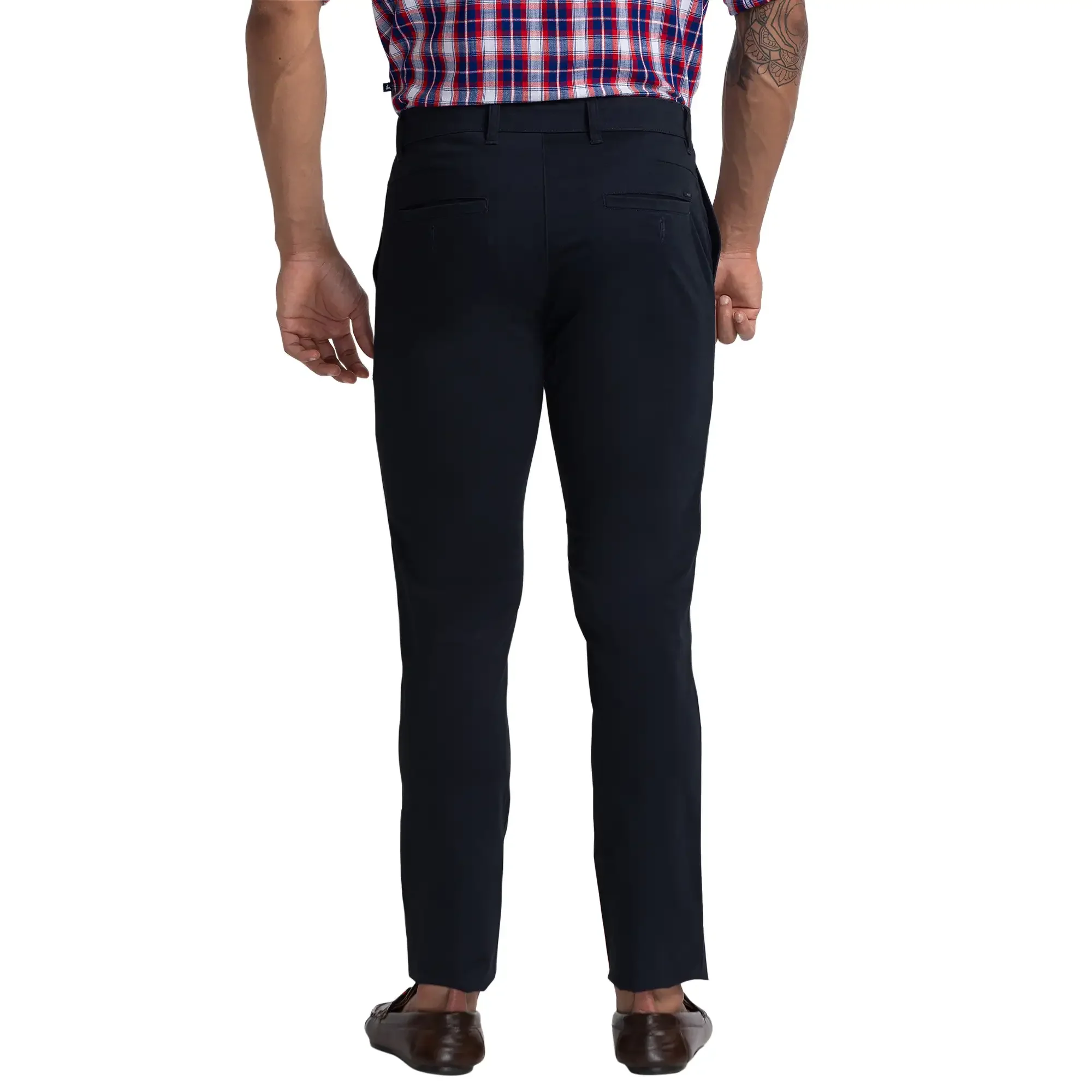 Men Blue Super Slim Fit Solid Cotton Blend Trouser - Image 4