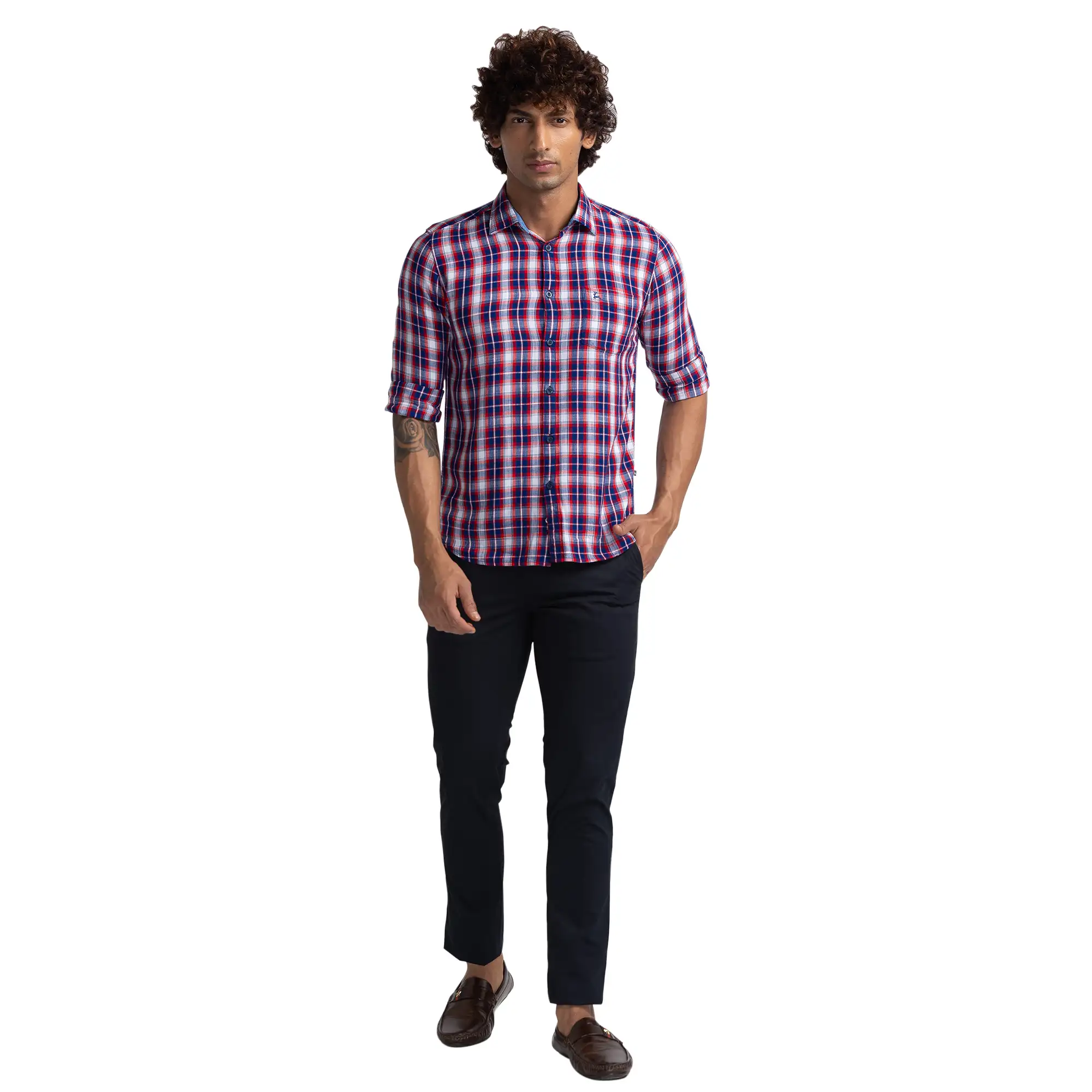 Men Blue Super Slim Fit Solid Cotton Blend Trouser - Image 5