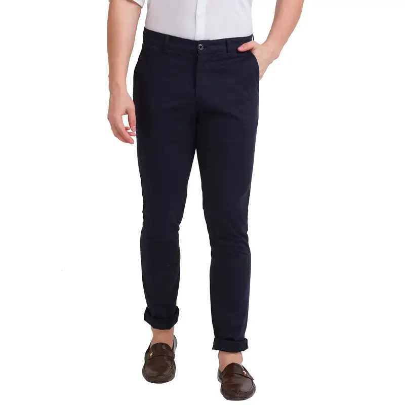 Men Blue Super Slim Fit Solid Cotton Blend Trouser
