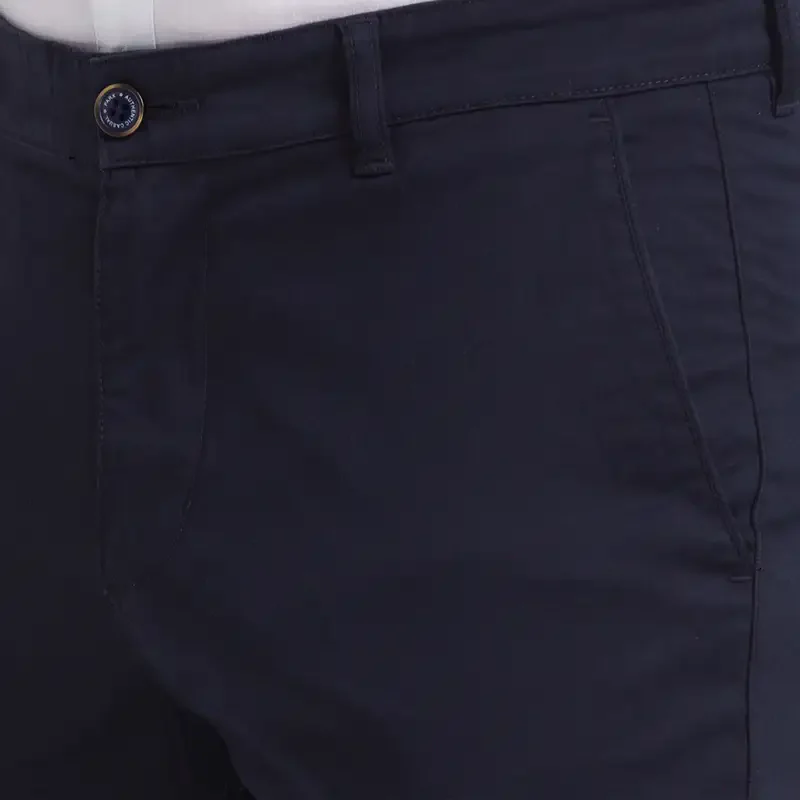 Men Blue Super Slim Fit Solid Cotton Blend Trouser - Image 6