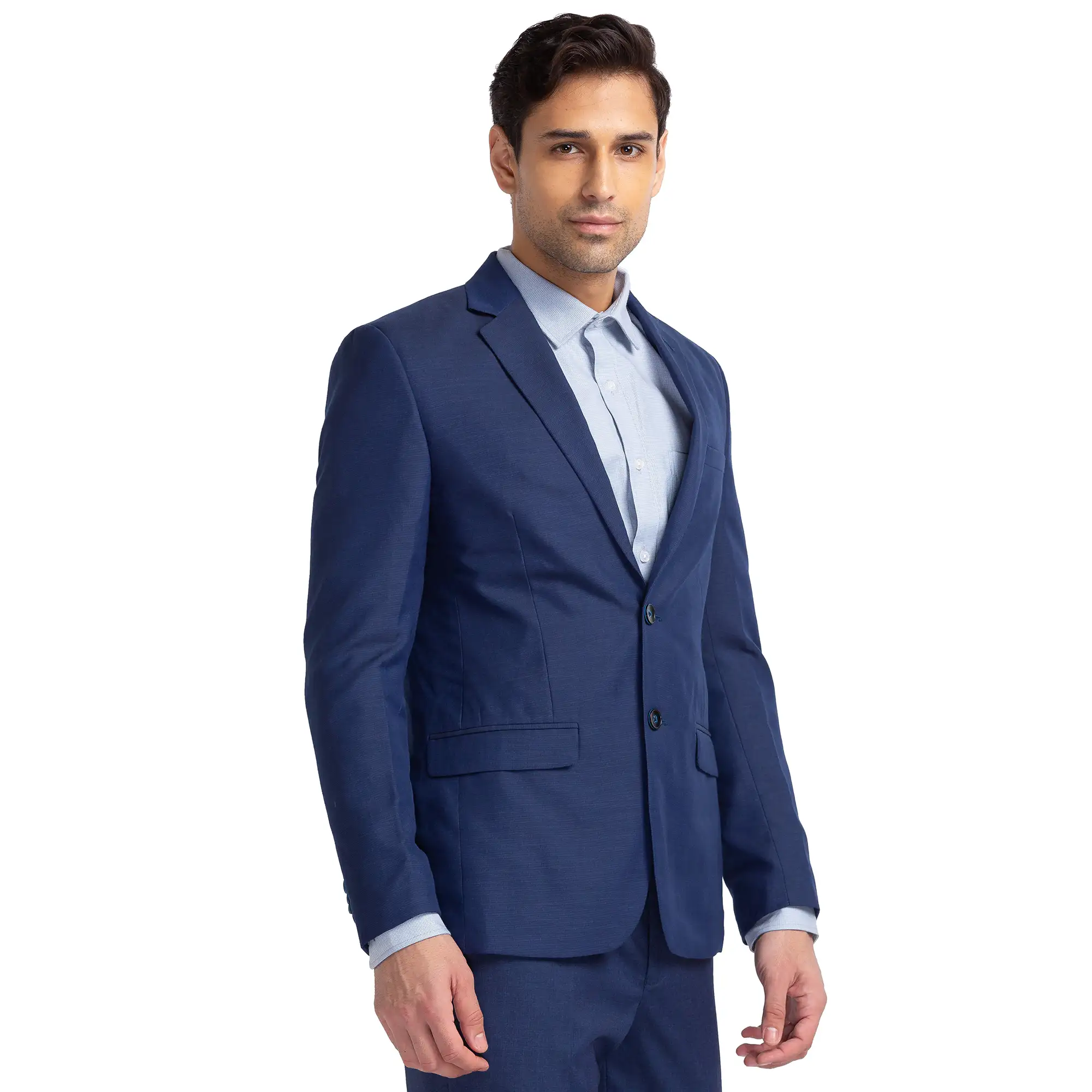 Men Blue Super Slim Fit Solid Polyester Blend Suit - Image 2