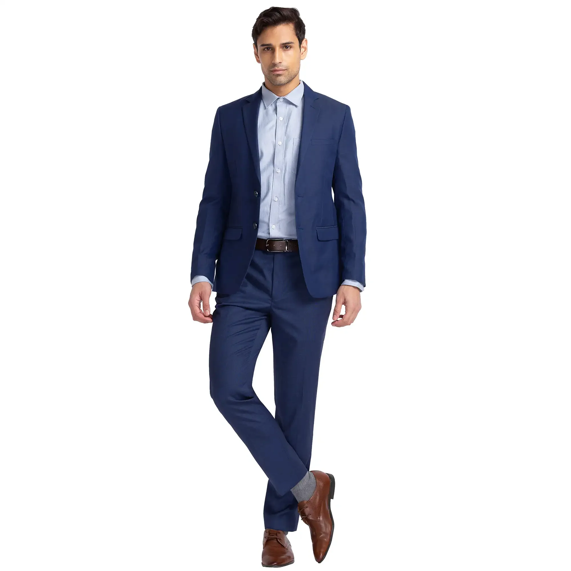 Men Blue Super Slim Fit Solid Polyester Blend Suit - Image 4